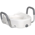 Premium Plastic Raised Toilet Seat with Lock and Padded Armrests, Elongated